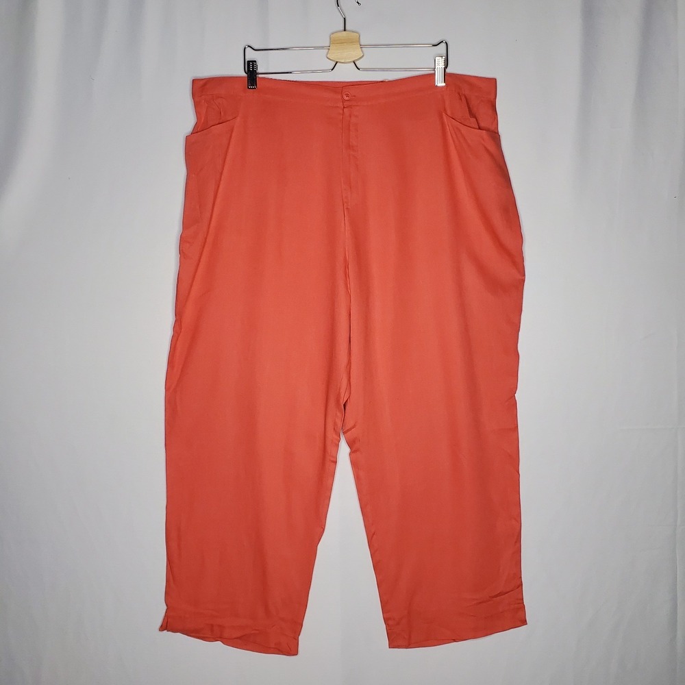 Ulla Popken Pants 24/26 Relaxed Fit Lightweight Coral Linen Rayon Coastal Pocket